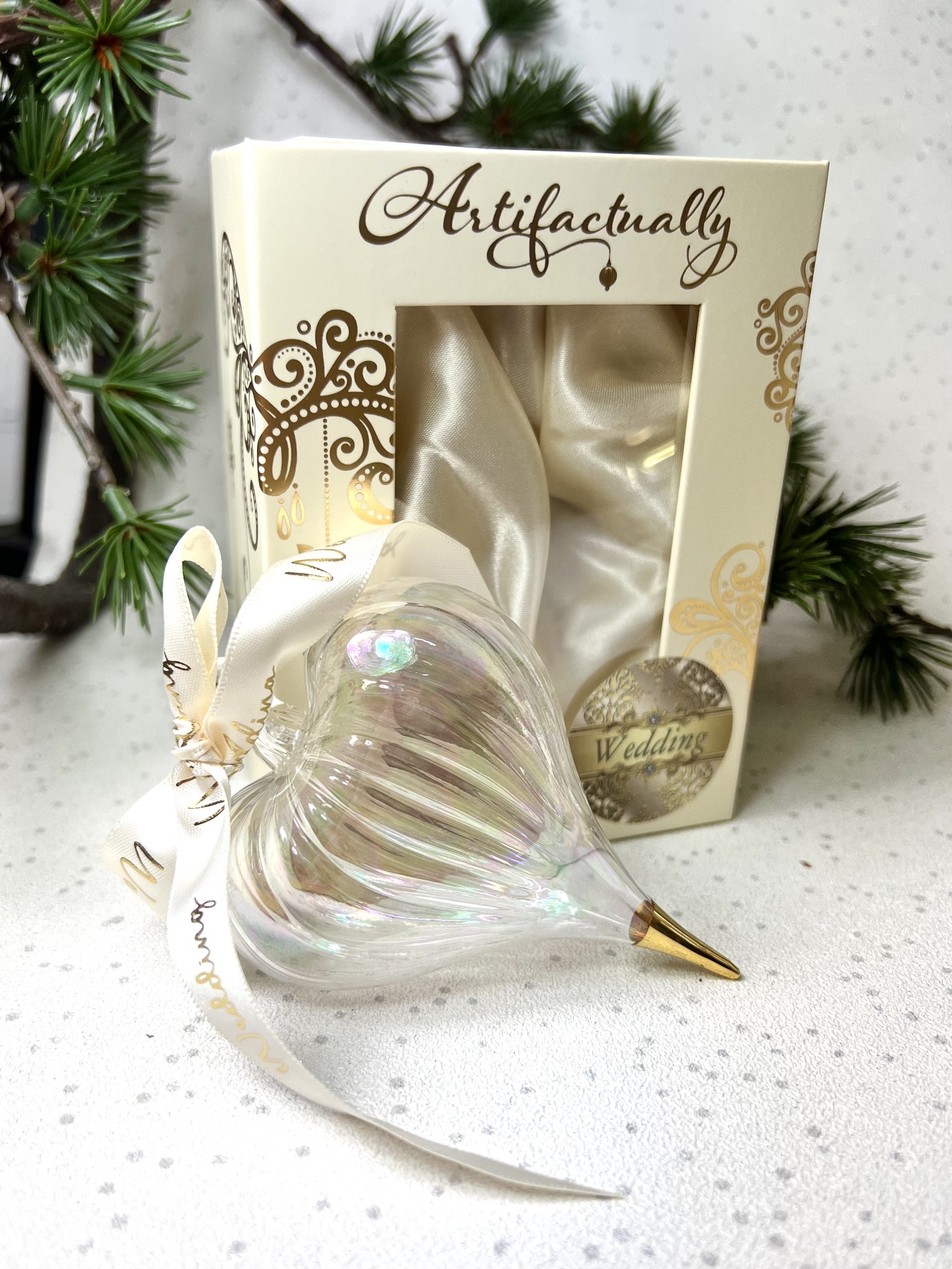 Wedding Glass Heart (M) ~ Clear/Gold
