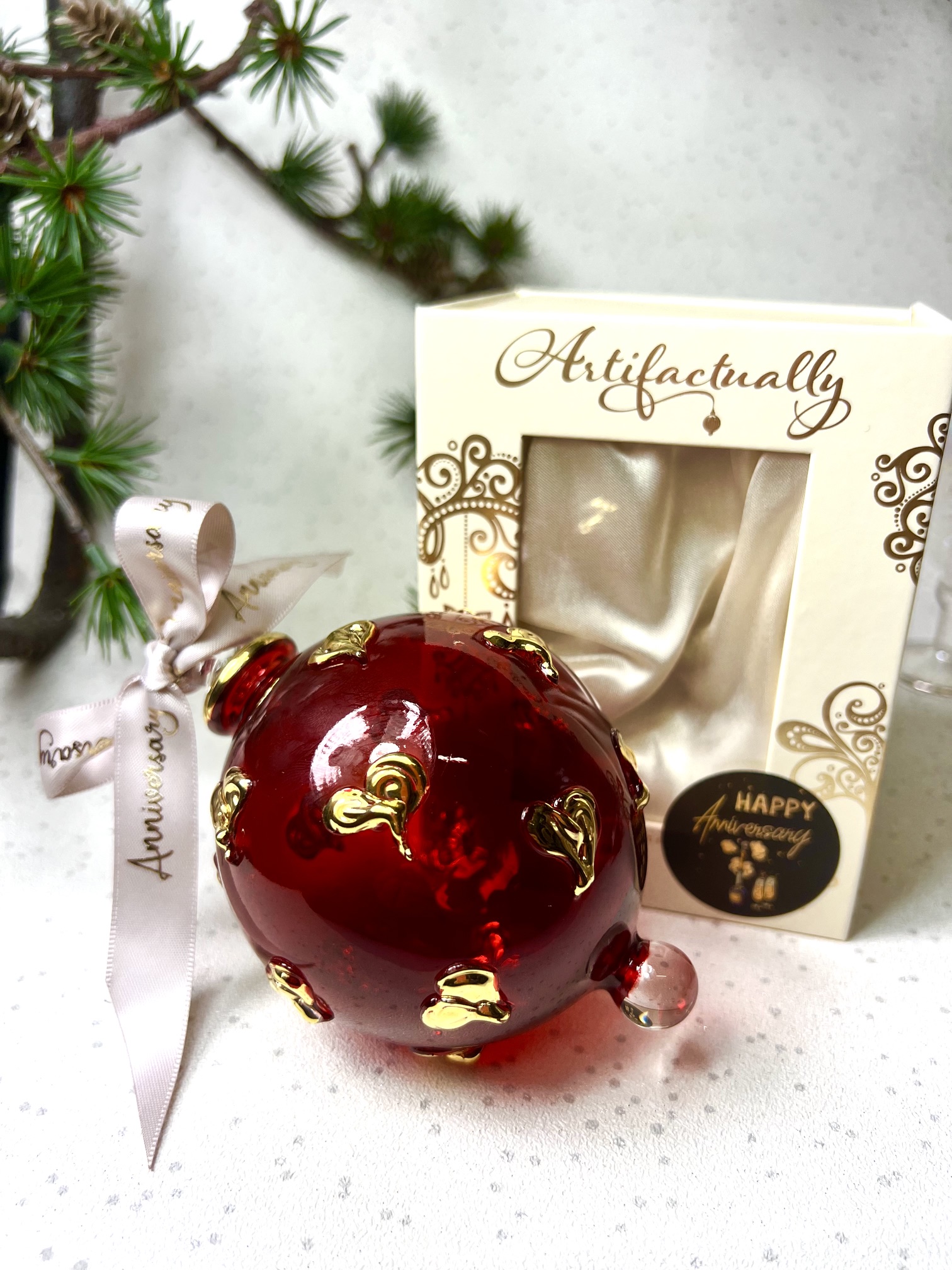 Anniversary Love Heart Ornament (L) ~ Red/Gold