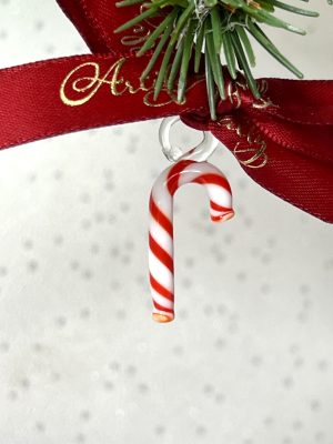 Mini Glass Candy Cane ~ Red/White