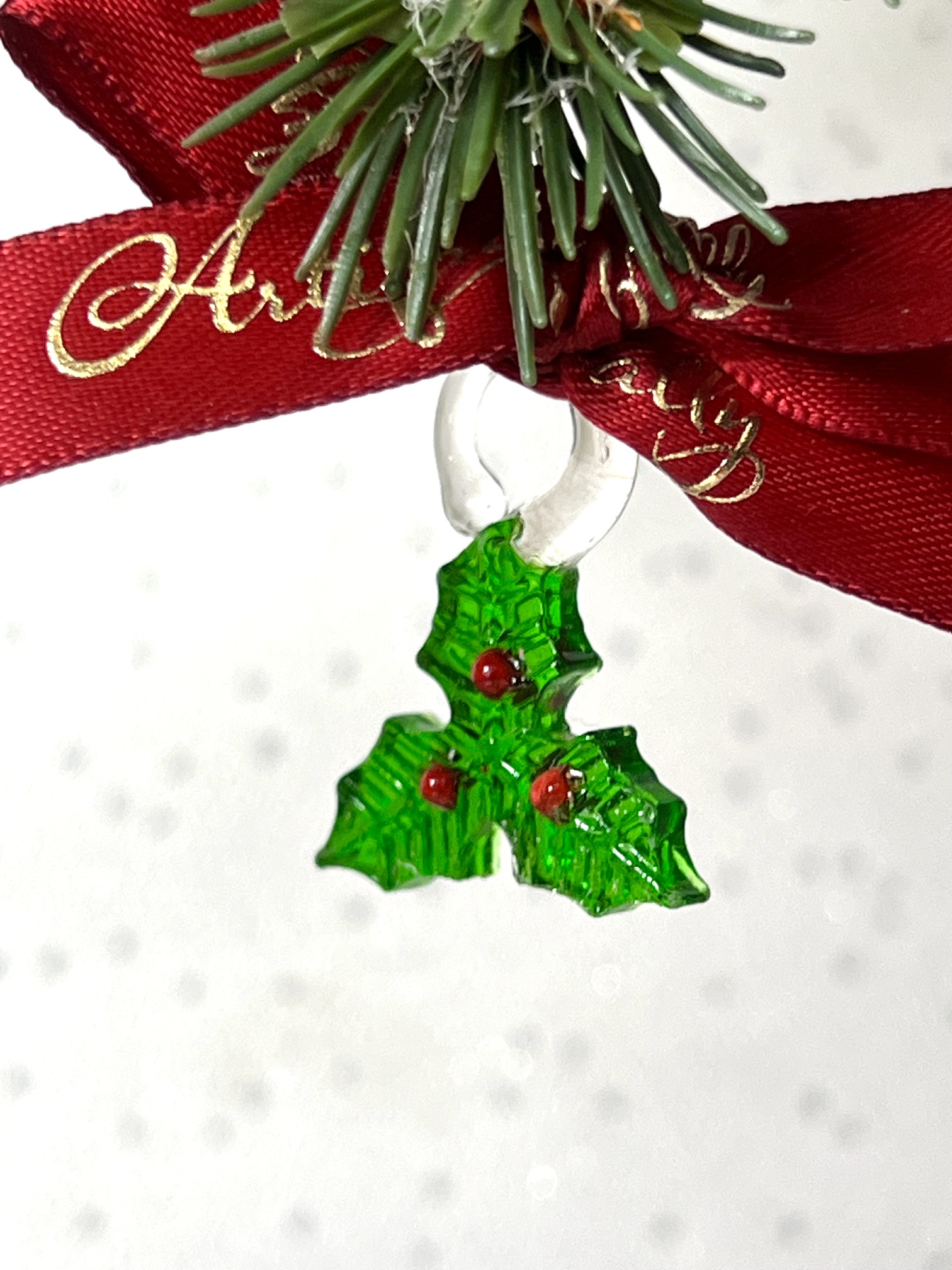 Mini Glass Holly ~ Green/Red