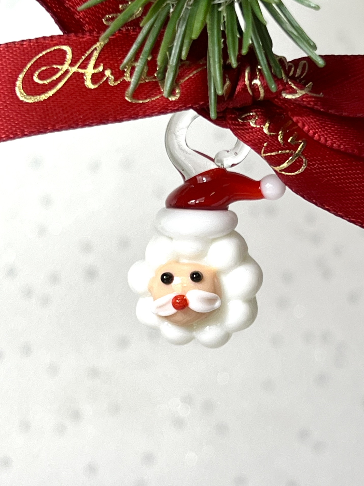 Mini Glass Frilly Santa ~ Red/White