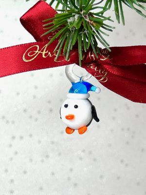 Mini Glass Penguin ~ White/Blue