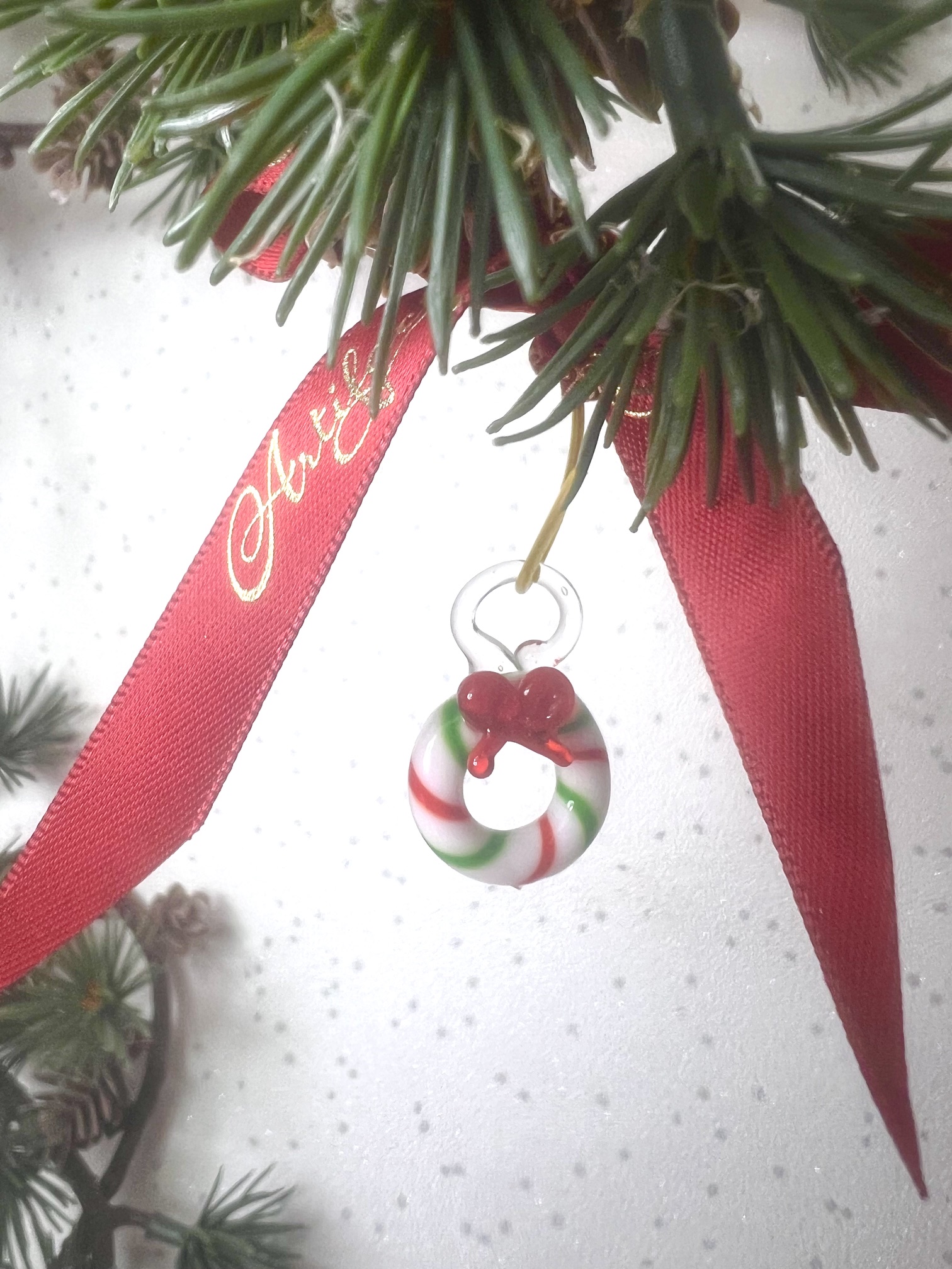 Mini Glass Candy Wreath ~ Red/White/Green