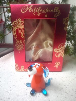 Solid Glass Doggy Figurine (S) ~ Orange/Blue