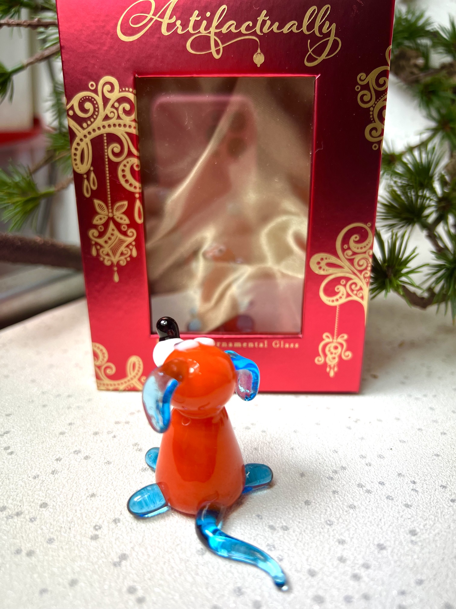 Solid Glass Doggy Figurine (S) ~ Orange/Blue - Image 2