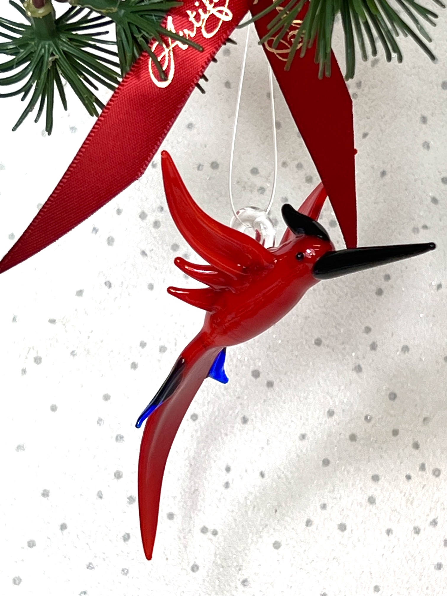 Solid Glass Bird Ornament (S/M) – Red/Blue