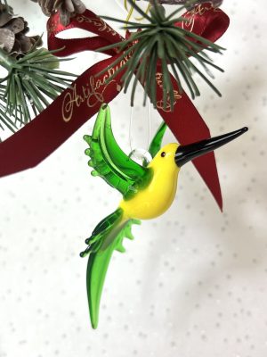 Solid Glass Bird Ornament (S/M) – Yellow/Green