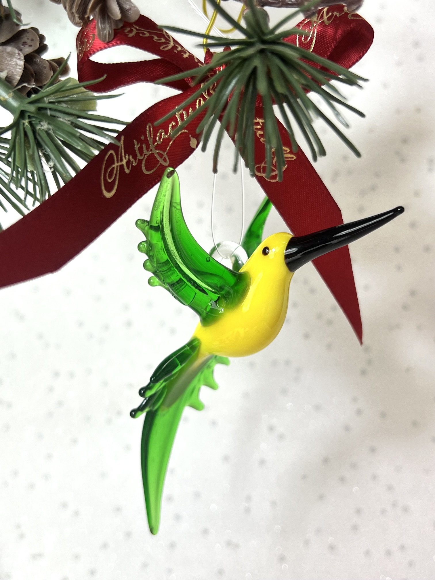 Solid Glass Bird Ornament (S/M) – Yellow/Green