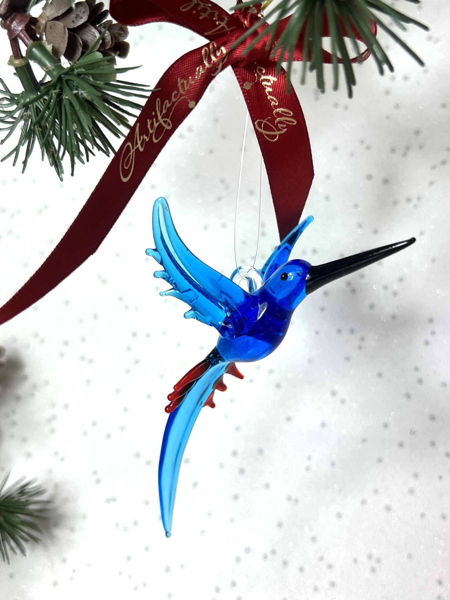Solid Glass Bird Ornament (S/M) – Blue/Red