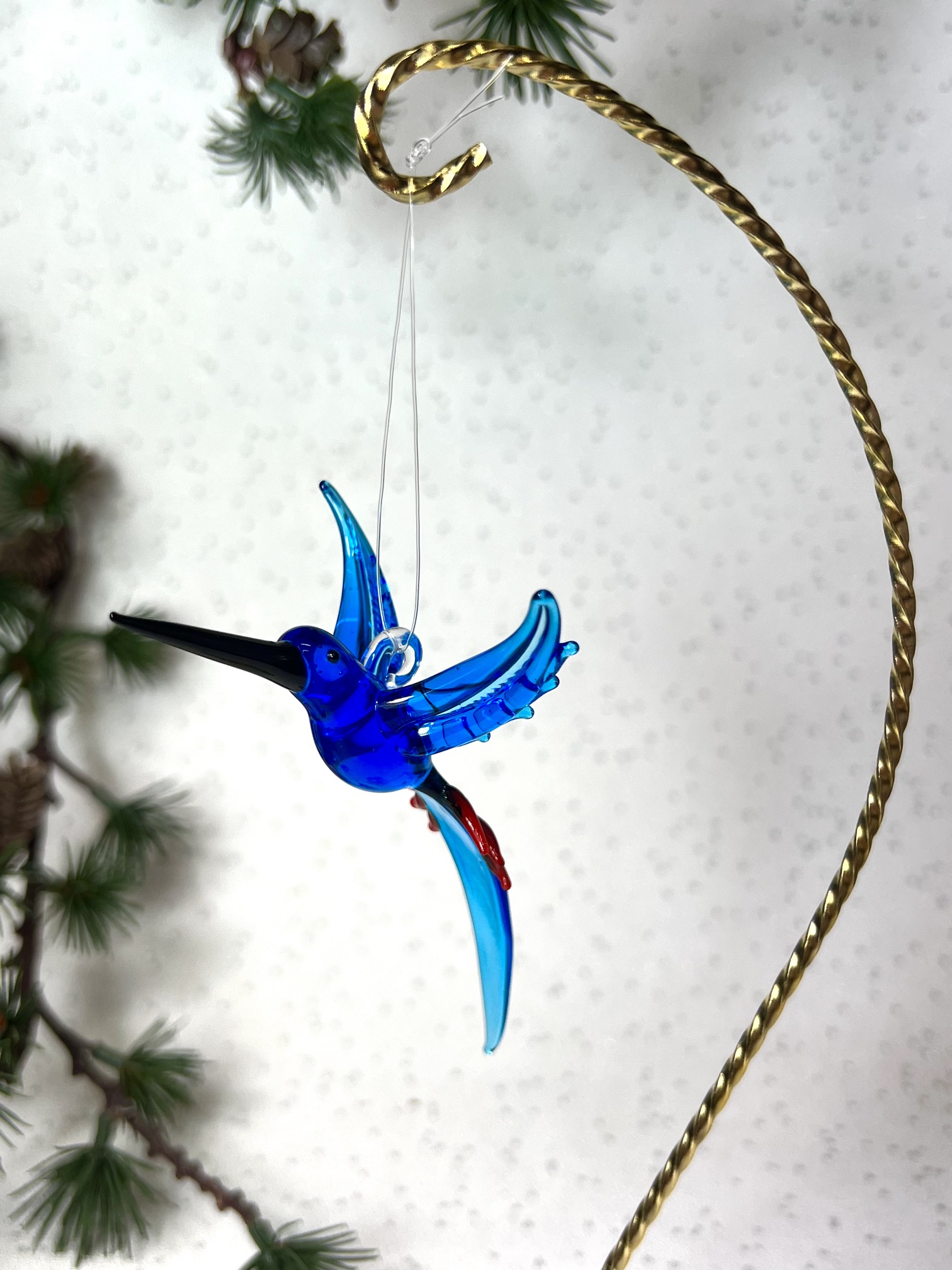 Solid Glass Bird Ornament (S/M) – Blue/Red - Image 5