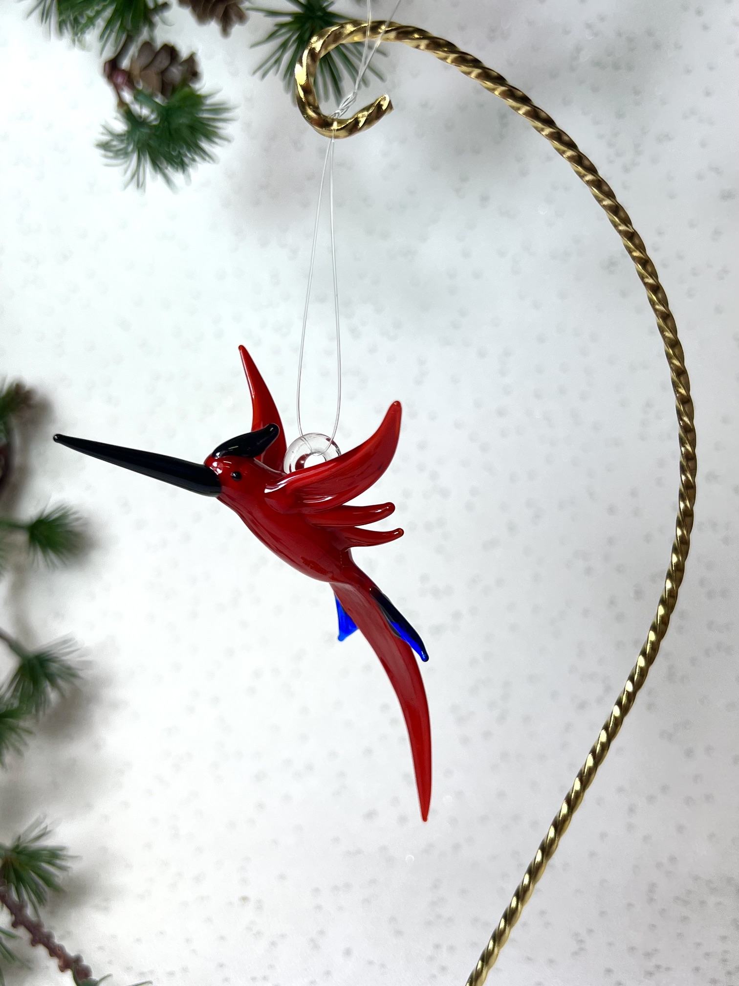Solid Glass Bird Ornament (S/M) – Red/Blue - Image 5