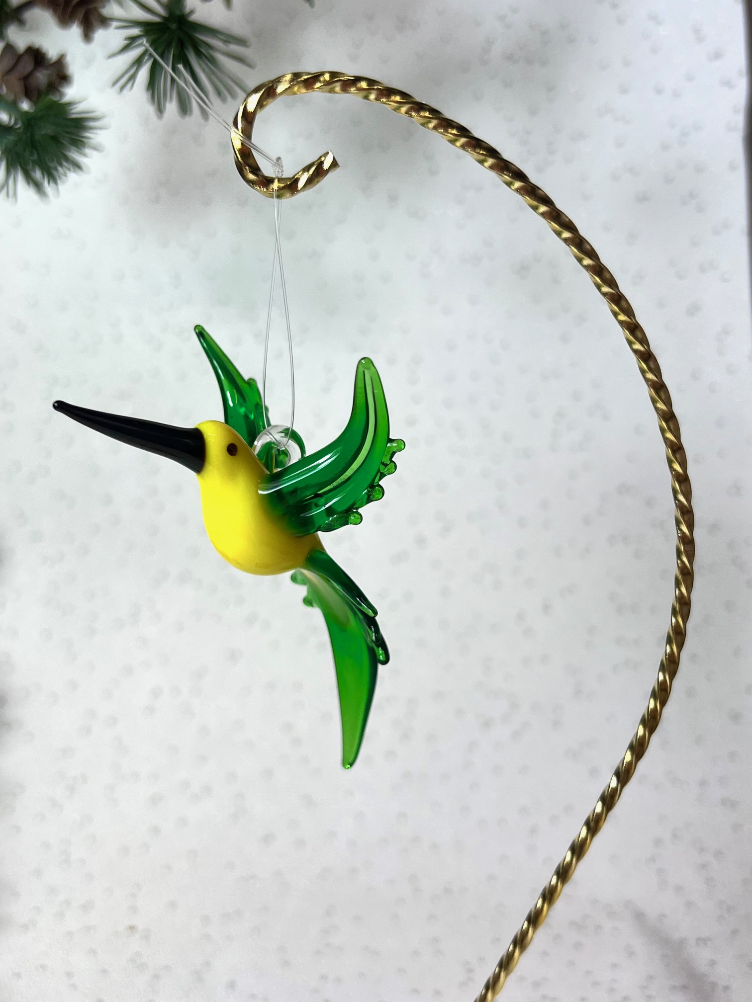 Solid Glass Bird Ornament (S/M) – Yellow/Green - Image 5