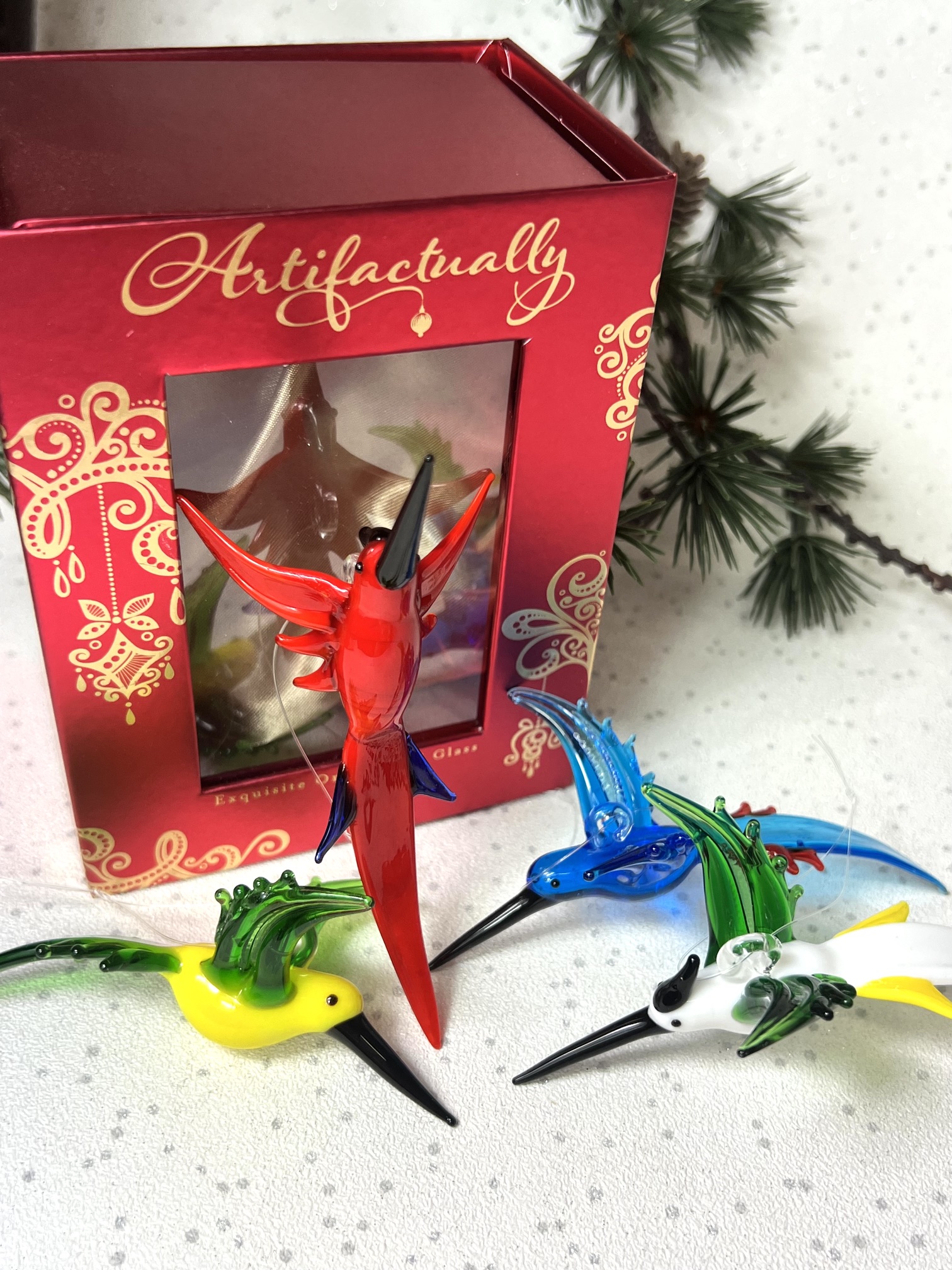 Solid Glass Bird Ornament (S/M) – Yellow/Green - Image 2