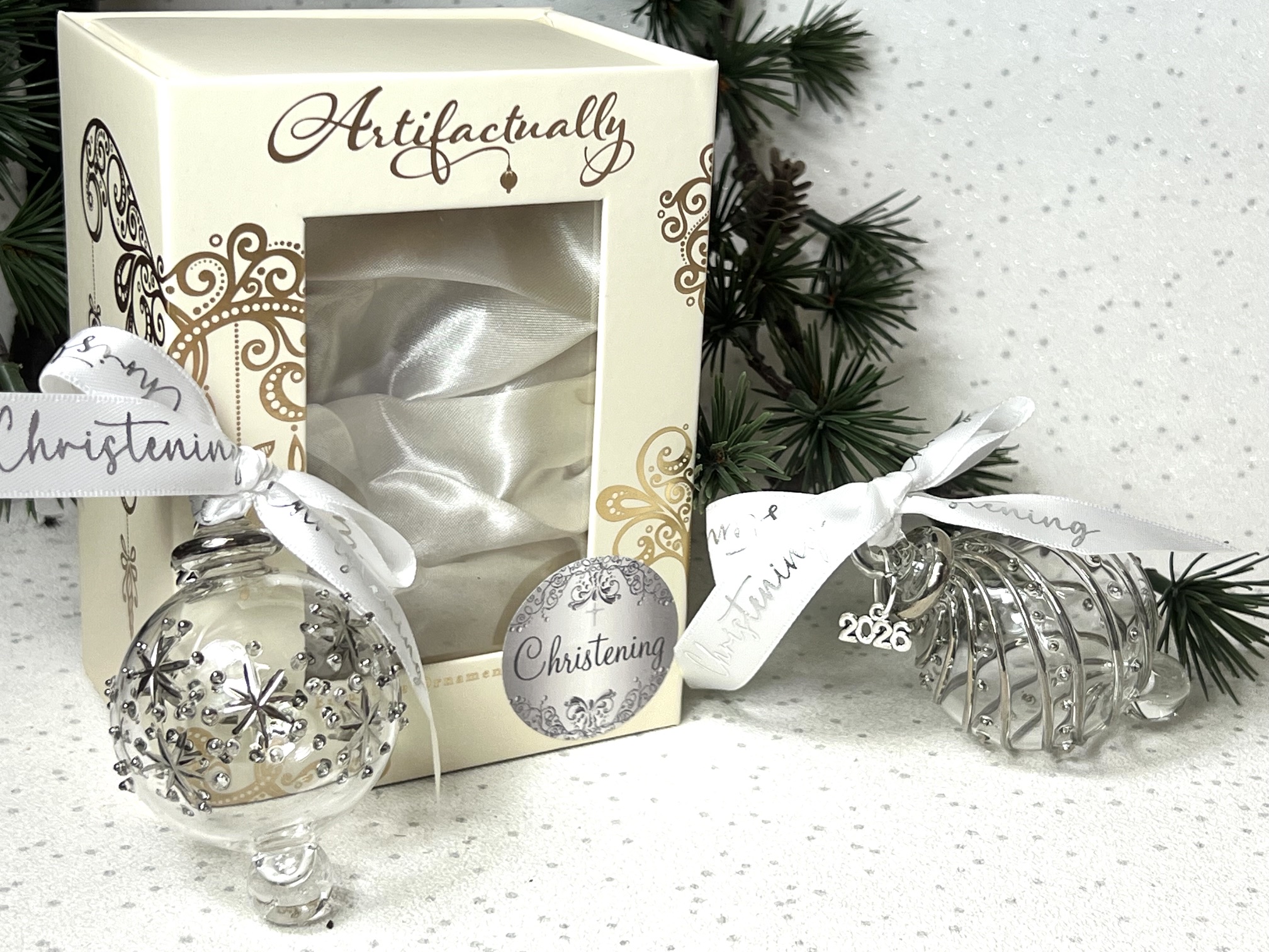 Christening 2026 Diagonal Dot Bauble ~ Silver - Image 5