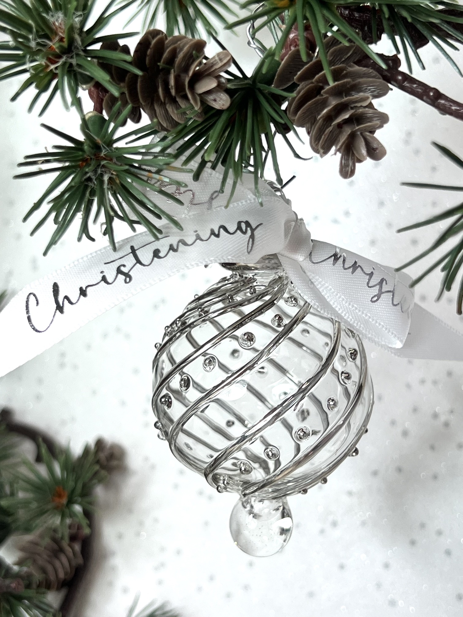 Christening 2026 Diagonal Dot Bauble ~ Silver