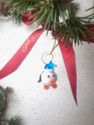 Mini Glass Penguin ~ White/Blue