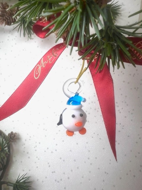 Mini Glass Penguin ~ White/Blue